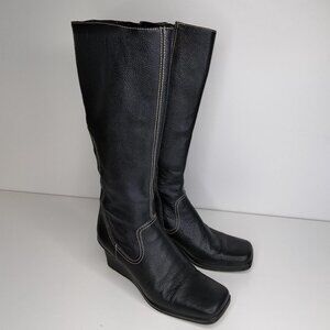 Gianni Bini Black  Leather Wedge Boots  Size 6